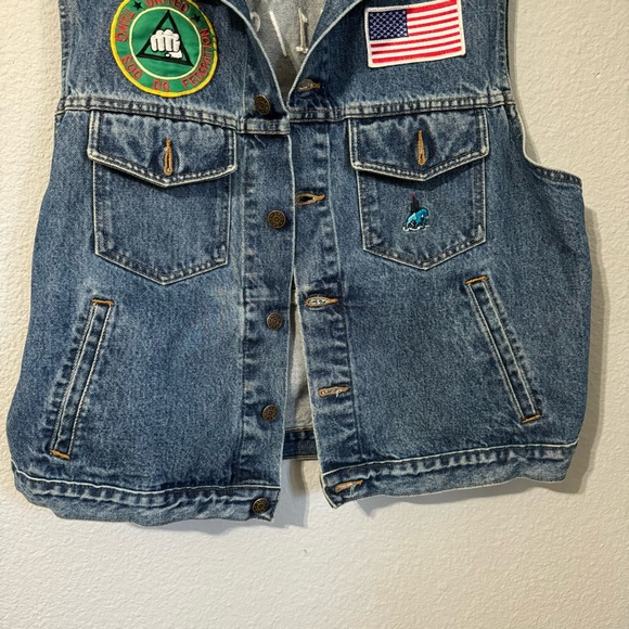 Imus Sleeveless Blue United States Flag Patched Button Down Denim Jacket Size XL - Picture 8 of 14